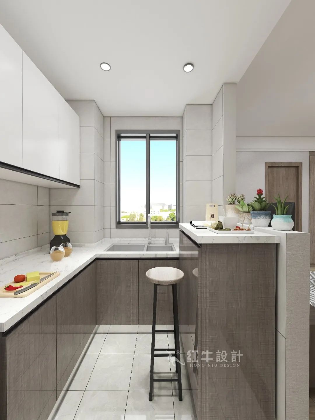 劉萍萍_花崗鴻福城132㎡現(xiàn)代簡約風格_兩套小戶型打通變大宅，中西雙廚房+衣帽間打造品質(zhì)生活！08開放式廚房