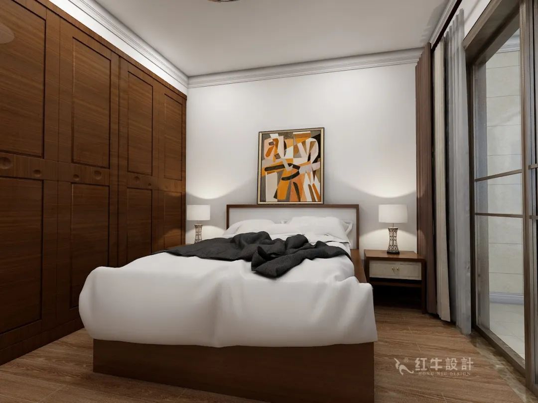 紅牛設計--中垠紫金官邸122㎡（E戶型）現(xiàn)代中式08效果圖欣賞_主臥
