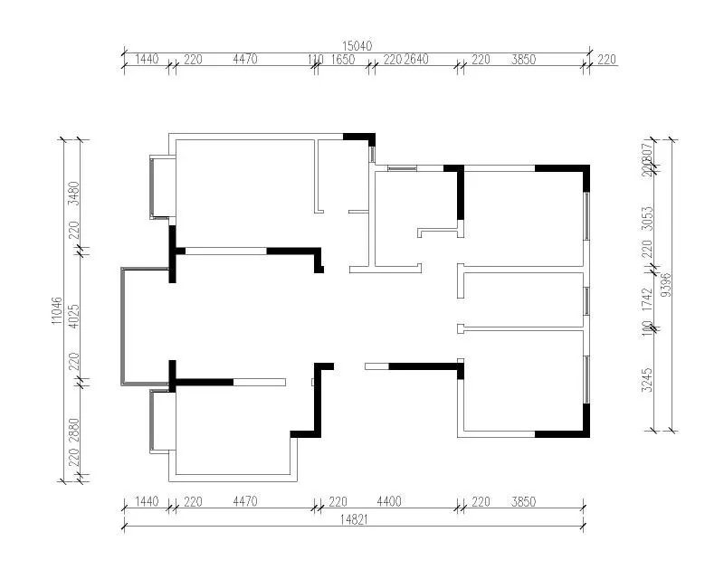 余瑋_紅牛設(shè)計--中垠紫金官邸140㎡（G戶型）北歐風格02戶型分析_原始結(jié)構(gòu)圖