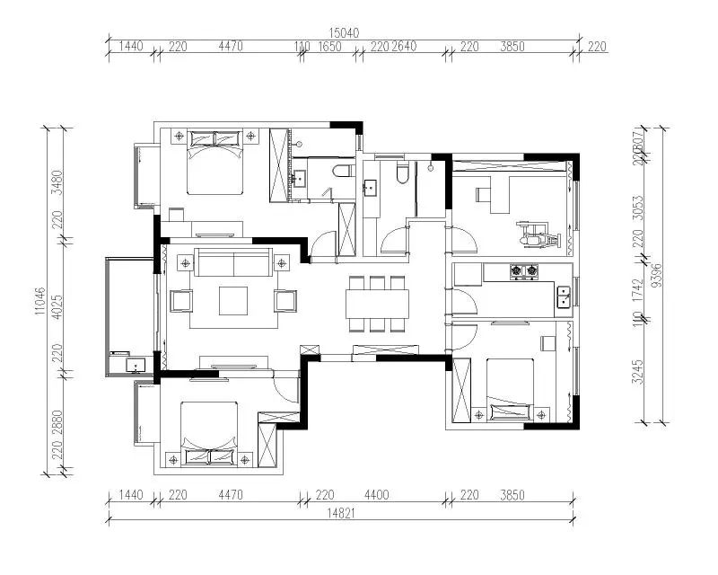 余瑋_紅牛設(shè)計--中垠紫金官邸140㎡（G戶型）北歐風格03調(diào)整建議_平面布置圖