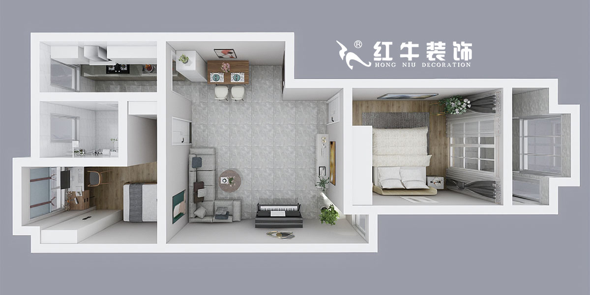 魏明花_一品嘉園2-305-76㎡-簡(jiǎn)約風(fēng)格_2室1廳1衛(wèi)_成品家￥117416→00鳥瞰圖