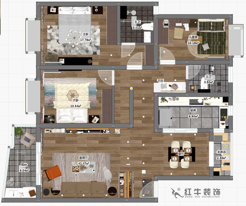 房亮_楓丹白露21-102-125㎡-現(xiàn)代簡(jiǎn)約風(fēng)格_3室2廳2衛(wèi)（老房裝修）_定制家￥214554_全包22萬00_03彩平圖