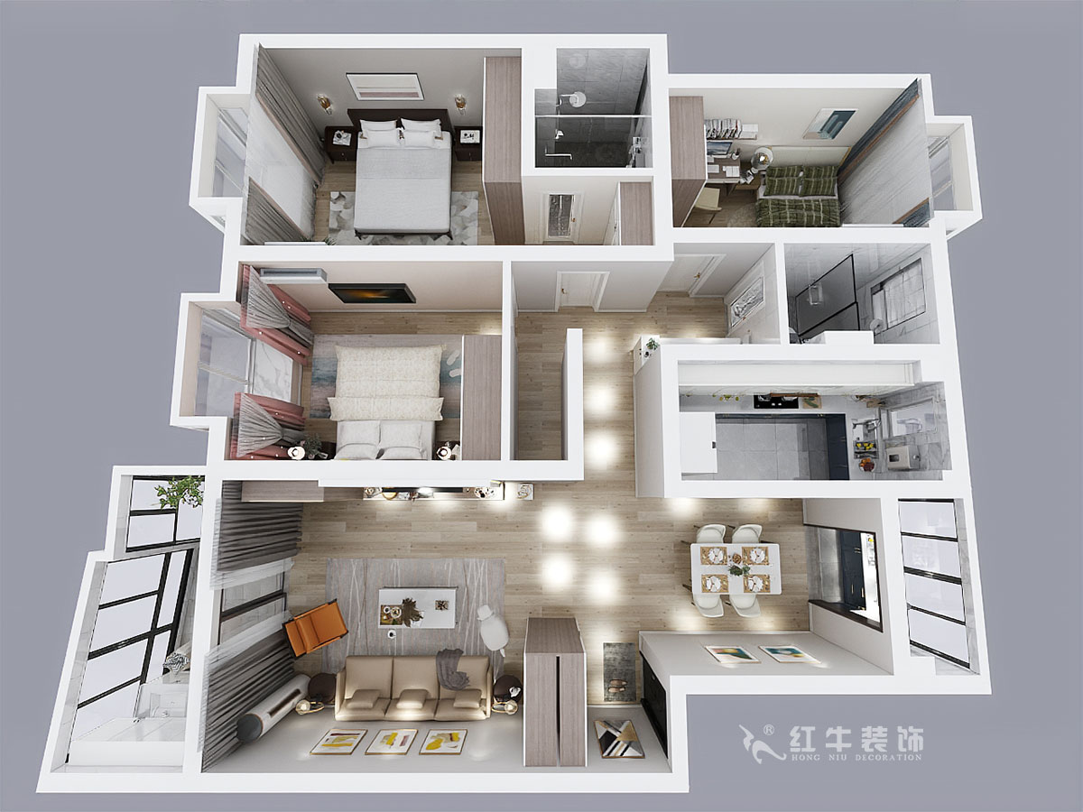 房亮_楓丹白露21-102-125㎡-現(xiàn)代簡(jiǎn)約風(fēng)格_3室2廳2衛(wèi)（老房裝修）_定制家￥214554_全包22萬00_04鳥瞰圖