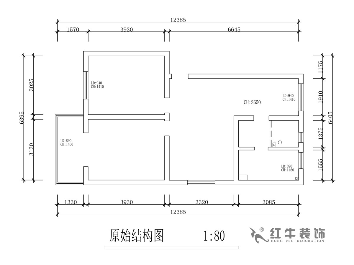 蔣琛｜石門坎110號(hào)3-501-75㎡-現(xiàn)代簡(jiǎn)約風(fēng)格｜2室2廳1衛(wèi)｜舊房裝修｜成品家￥120000｜全包12萬｜00_01原始結(jié)構(gòu)圖