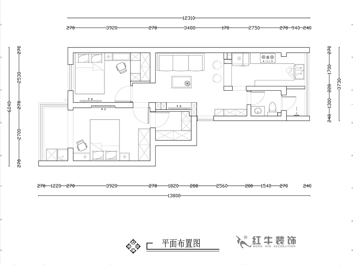 【實(shí)景案例】張智猿｜熱河南路308小區(qū)11-3-201-60㎡-簡約風(fēng)格｜2室1廳1衛(wèi)｜老房裝修｜成品家￥92700｜全包12萬｜00_02平面布置圖
