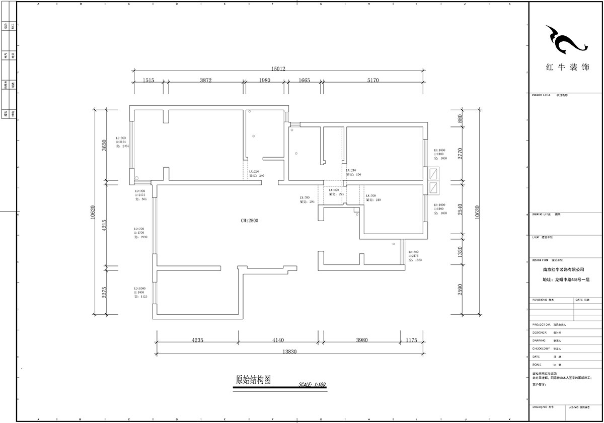 【實(shí)景案例】蔣琛｜紫金東郡2-302-135㎡-現(xiàn)代風(fēng)格｜4室2廳2衛(wèi)｜定制家￥190562｜全包23萬｜00_01原始結(jié)構(gòu)圖