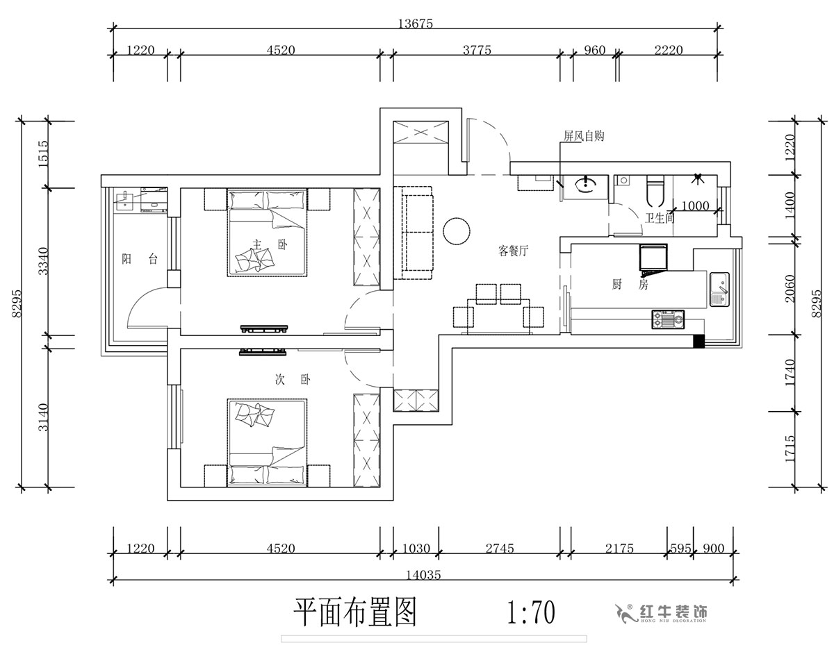 蔣?。蔡┐?1-401-80㎡-現(xiàn)代簡約風(fēng)格｜2室1廳1衛(wèi)｜舊房裝修｜定制家￥126767｜全包12萬｜00_02平面布置圖