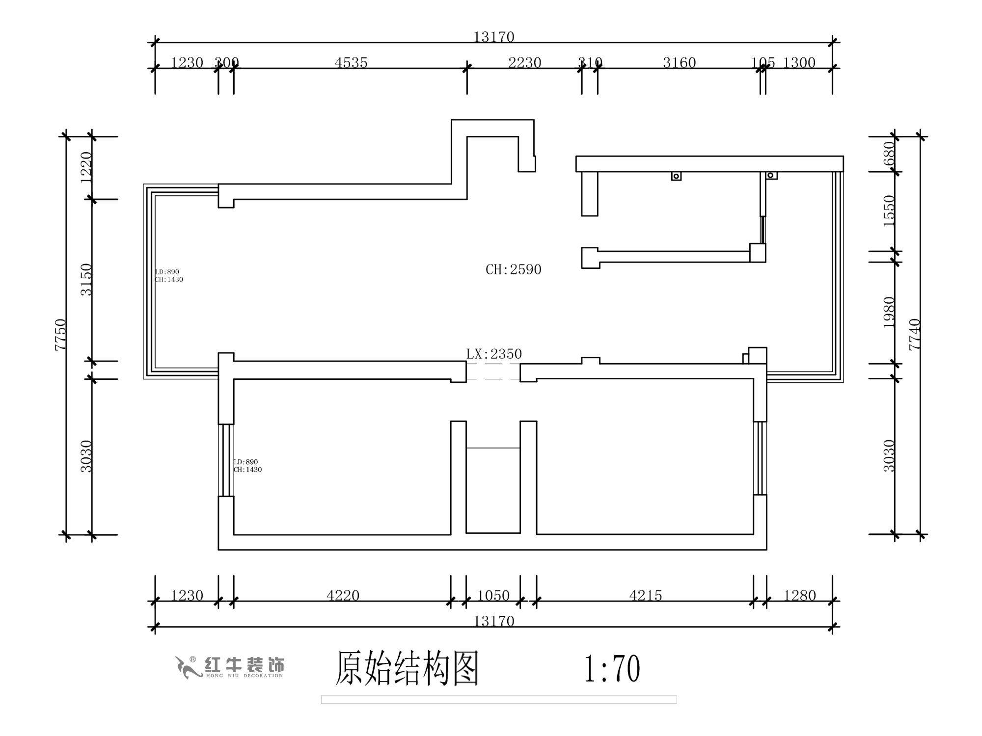 蔣?。旄@43-401-90㎡-現(xiàn)代簡(jiǎn)約風(fēng)格｜2室1廳1衛(wèi)｜舊房裝修｜定制家￥122757｜全包12萬(wàn)｜00_01原始結(jié)構(gòu)圖