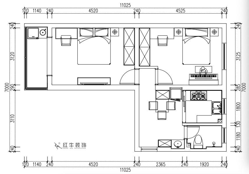 張桐瑋｜老虎頭3-1-403-59㎡-現(xiàn)代簡約風格｜2室1廳1衛(wèi)｜老房裝修｜定制家￥68410｜全包10萬｜00_02平面方案圖