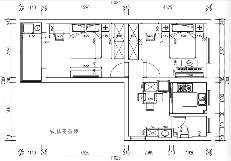 張桐瑋｜老虎頭3-1-403-59㎡-現(xiàn)代簡約風格｜2室1廳1衛(wèi)｜老房裝修｜定制家￥68410｜全包10萬｜00_03平面尺寸圖
