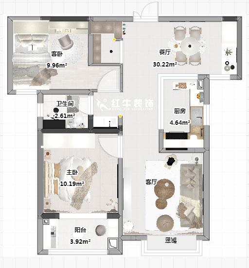 蔣琛｜靜雅嘉園二期4-602-80㎡-現(xiàn)代簡約風格｜2室2廳1衛(wèi)｜新房裝修｜定制家｜全包12萬｜00_03平面彩圖