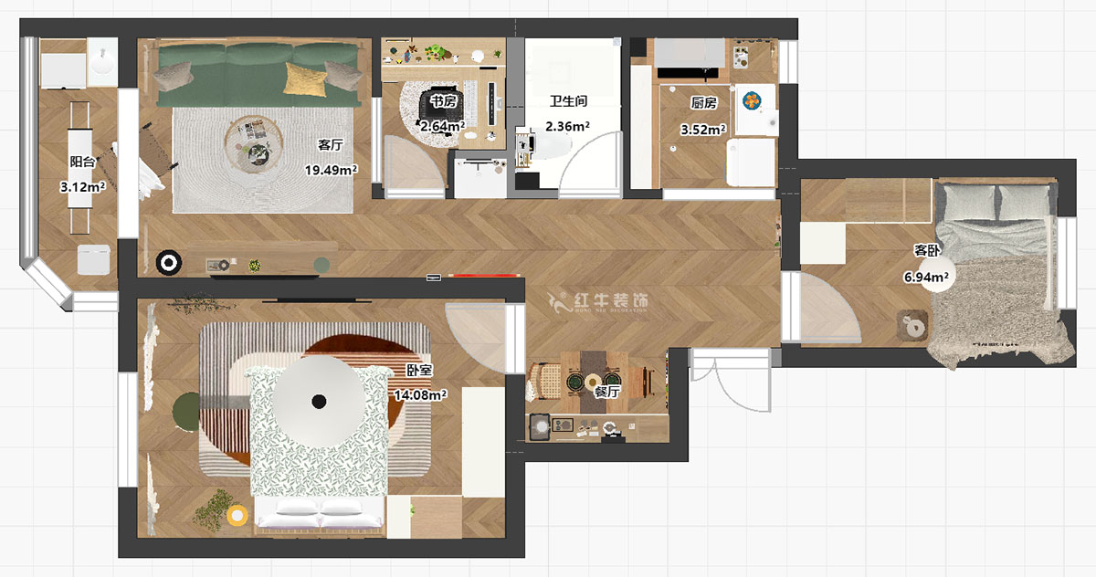 朱明琪｜評(píng)事街137號(hào)3-402-71㎡-原木風(fēng)格｜3室2廳1衛(wèi)｜老房改造｜定制家｜全包11萬｜00_03平面彩圖