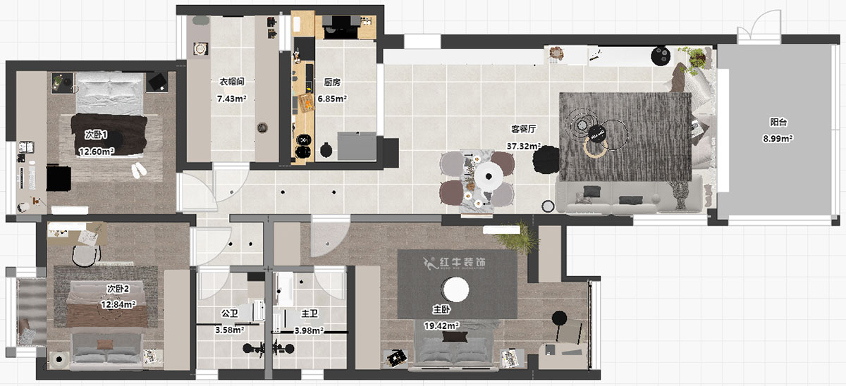 蔣琛｜尚東花園39-210-140㎡-現(xiàn)代簡(jiǎn)約風(fēng)格｜4室2廳2衛(wèi)｜新房裝修｜定制家｜全包17萬｜00_03平面彩圖
