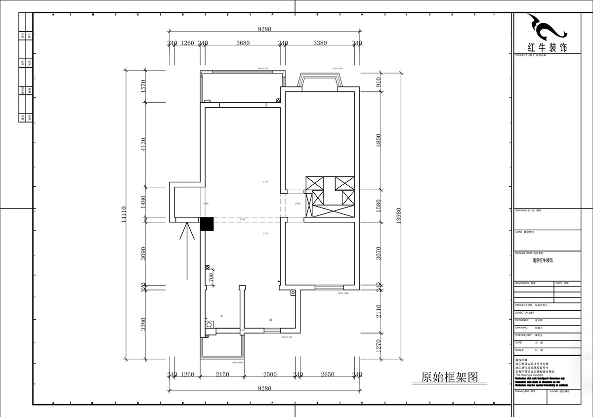蔣?。汩坷?-2-902-100㎡-現(xiàn)代簡(jiǎn)約風(fēng)格｜2室2廳1衛(wèi)｜老房裝修｜定制家｜全包14萬｜00_01原始框架圖