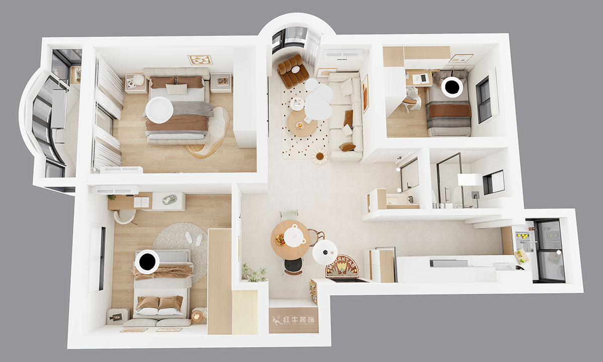 仇美蓉|裕華新村2-3-406-86㎡-簡(jiǎn)約風(fēng)格|3室2廳1衛(wèi)|老房裝修|定制家|全包10萬(wàn)|00_04鳥(niǎo)瞰圖