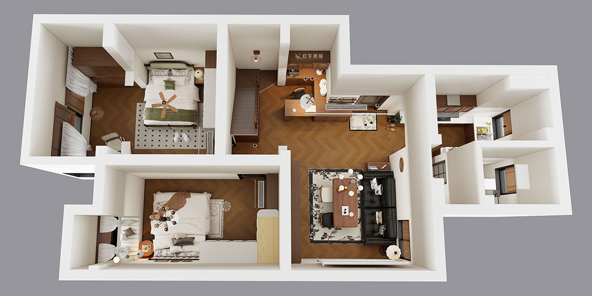 蔣琛｜奧體新城翠杉園15-507-(72+40)㎡-中古風(fēng)｜復(fù)式｜2室1廳1衛(wèi)+閣樓｜老房裝修｜定制家｜全包12萬(wàn)｜00_04鳥(niǎo)瞰圖